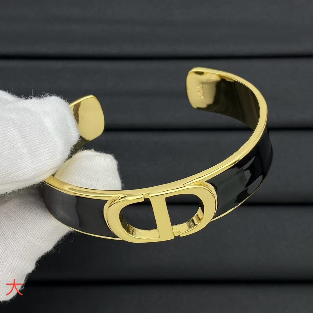 replica Dior Black Enamel Open Cuff Bangle Bracelet - Wide - H Lin Jewelry