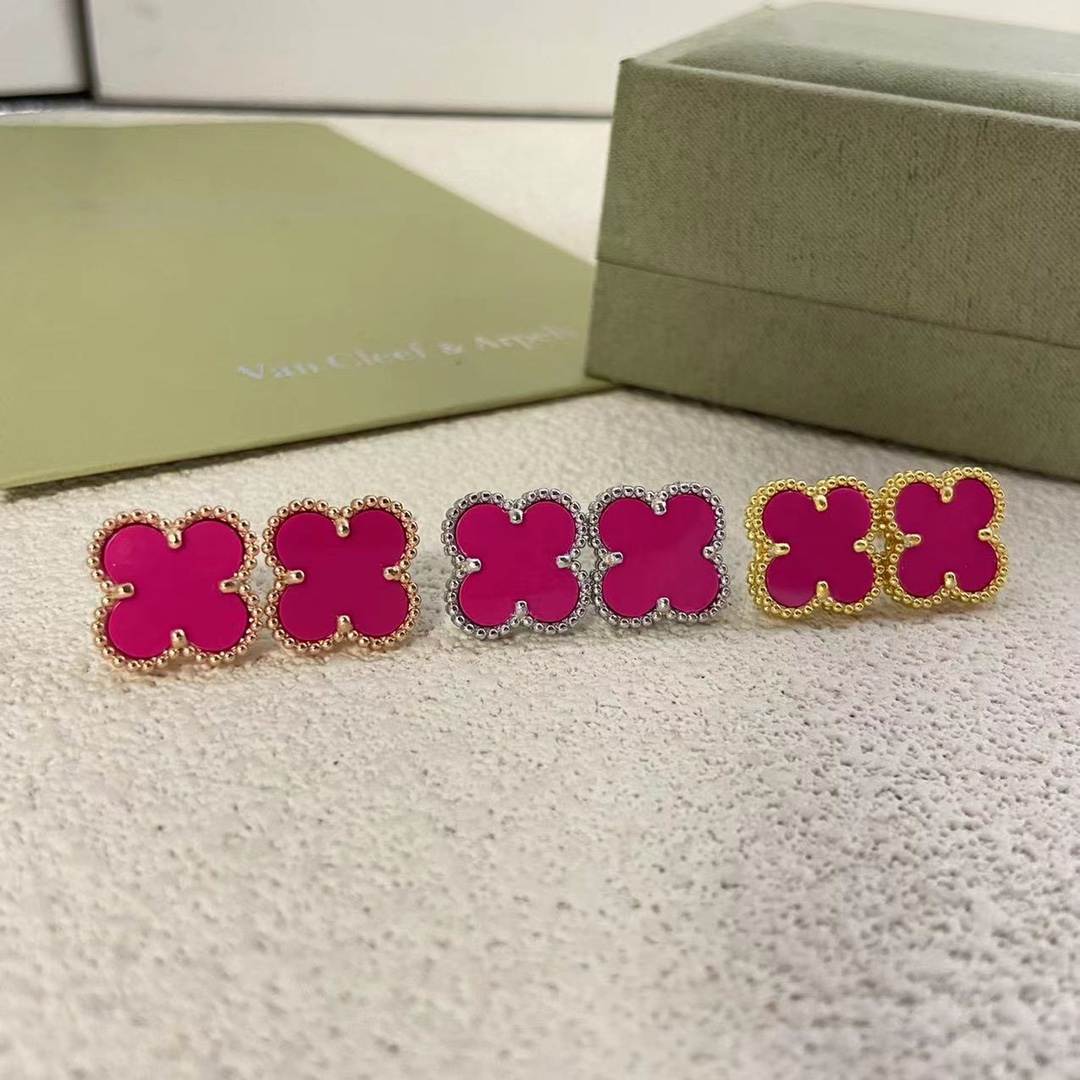 replica Van Cleef & Arpels Rose Red Vintage Alhambra Earrings - H Lin Jewelry