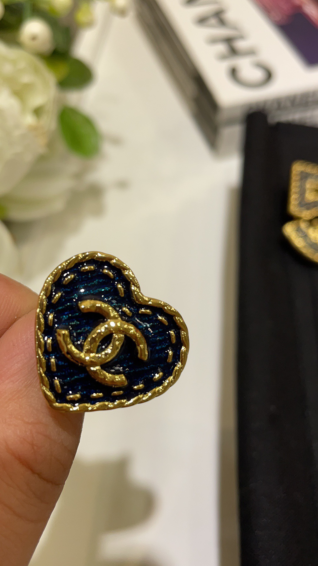 replica Chanel Vintage Denim Blue Heart Ring - H Lin Jewelry