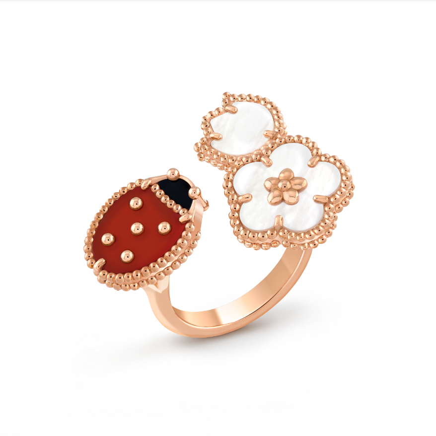 replica Van Cleef & Arpels Lucky Spring Flower and Ladybug Between Finger Ring - H Lin Jewelry