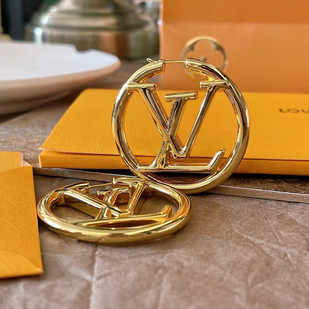 replica Louis Vuitton Large Hollow Round LV Letter Earrings - H Lin Jewelry