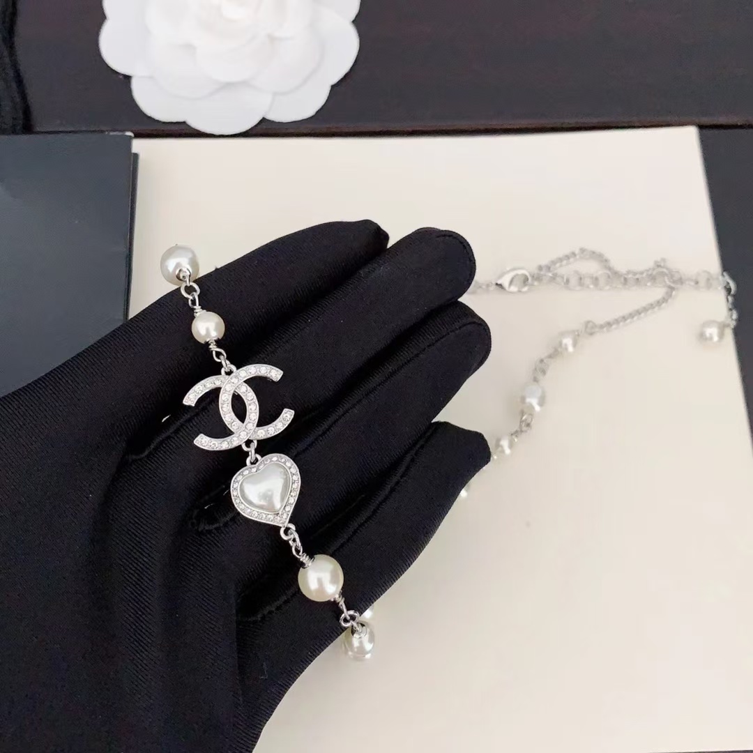 replica Chanel Half Silver Chain Half Pearl Necklace - H Lin Jewelry