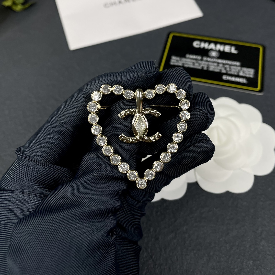 replica Chanel Diamond Paved Hollow Heart Brooch - H Lin Jewelry