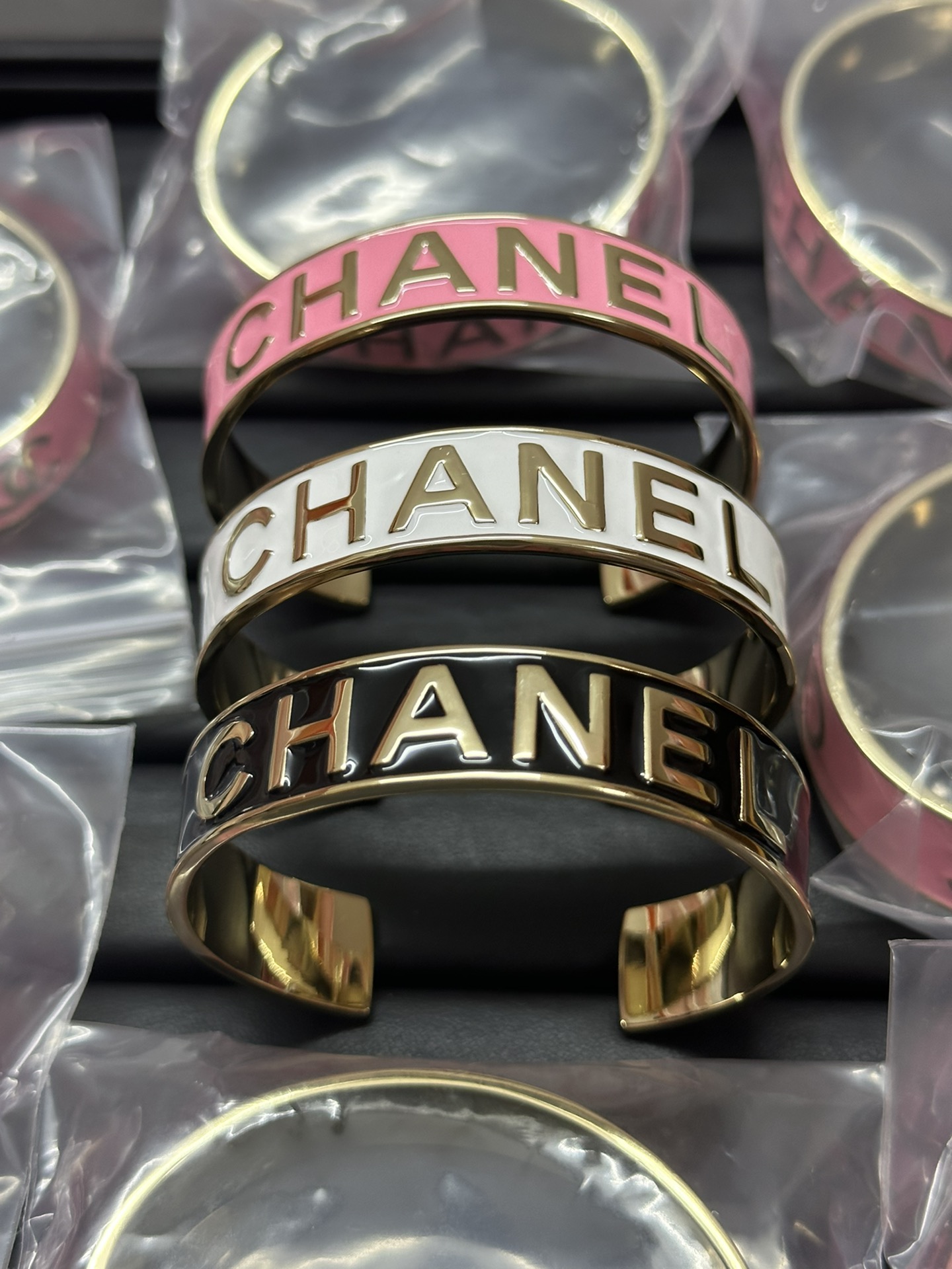 replica Chanel Embossed Monogram Open Cuff Bangle Bracelet - H Lin Jewelry