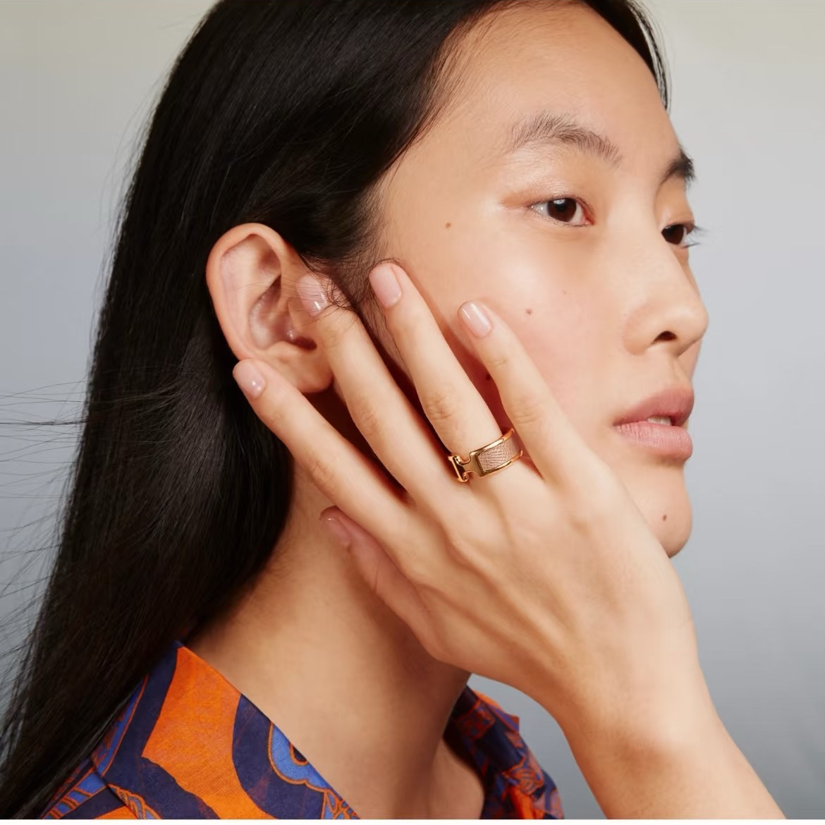 replica Hermes Rose Gold Brown Olympe Ring - H Lin Jewelry