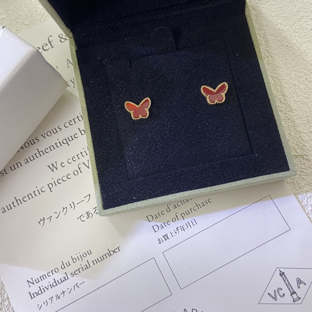 replica Van Cleef & Arpels Mini Red Butterfly Stud Earrings - H Lin Jewelry