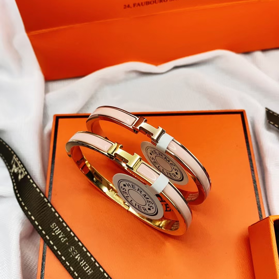 replica Hermes H Pink Enamel Bangle Bracelet - H Lin Jewelry