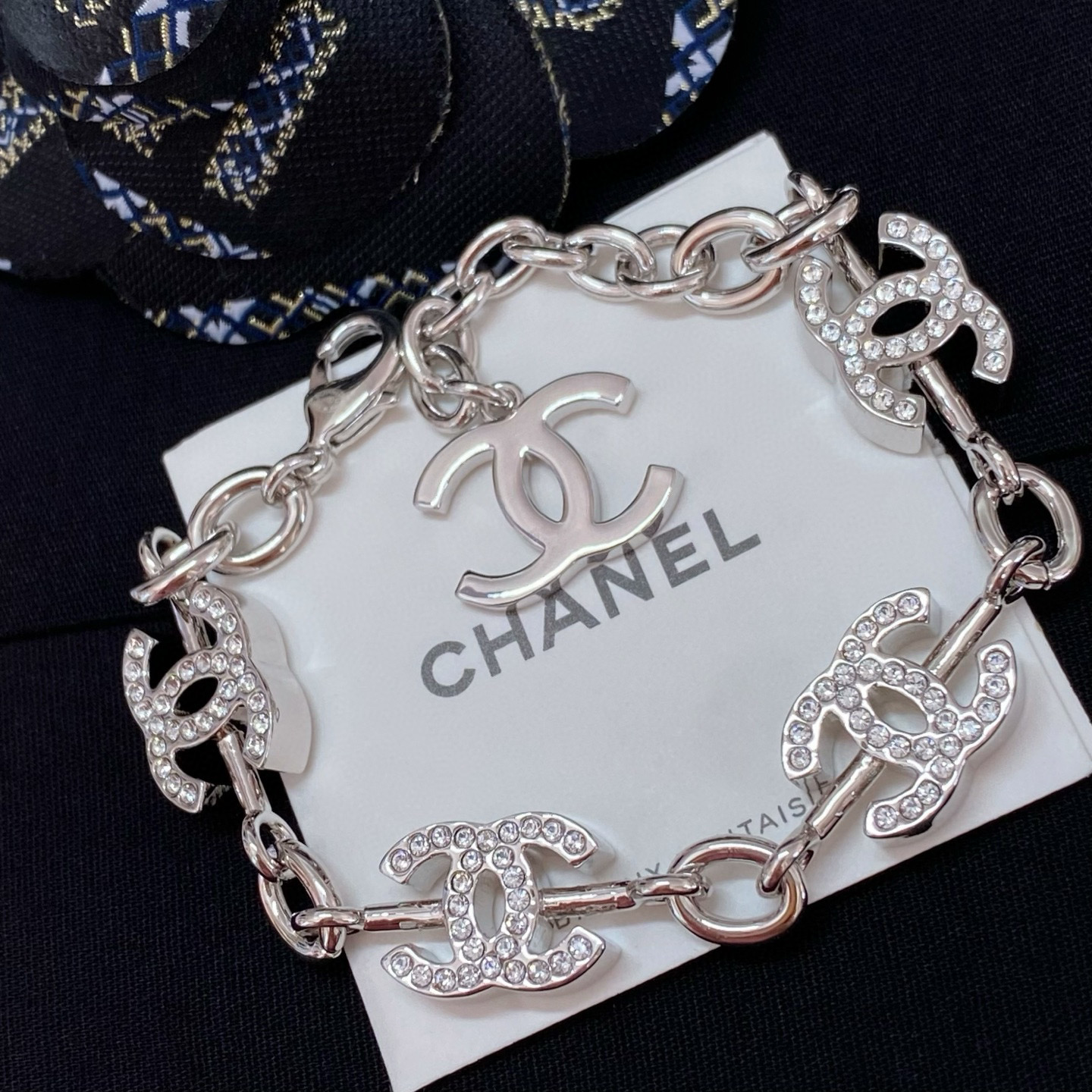 replica Chanel Hollow CC Chain Rhinestone Silver Bracelet - H Lin Jewelry