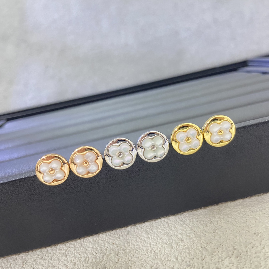 replica Louis Vuitton White Mother of Pearl Color Blossom Sun Ear Stud Earrings - H Lin Jewelry