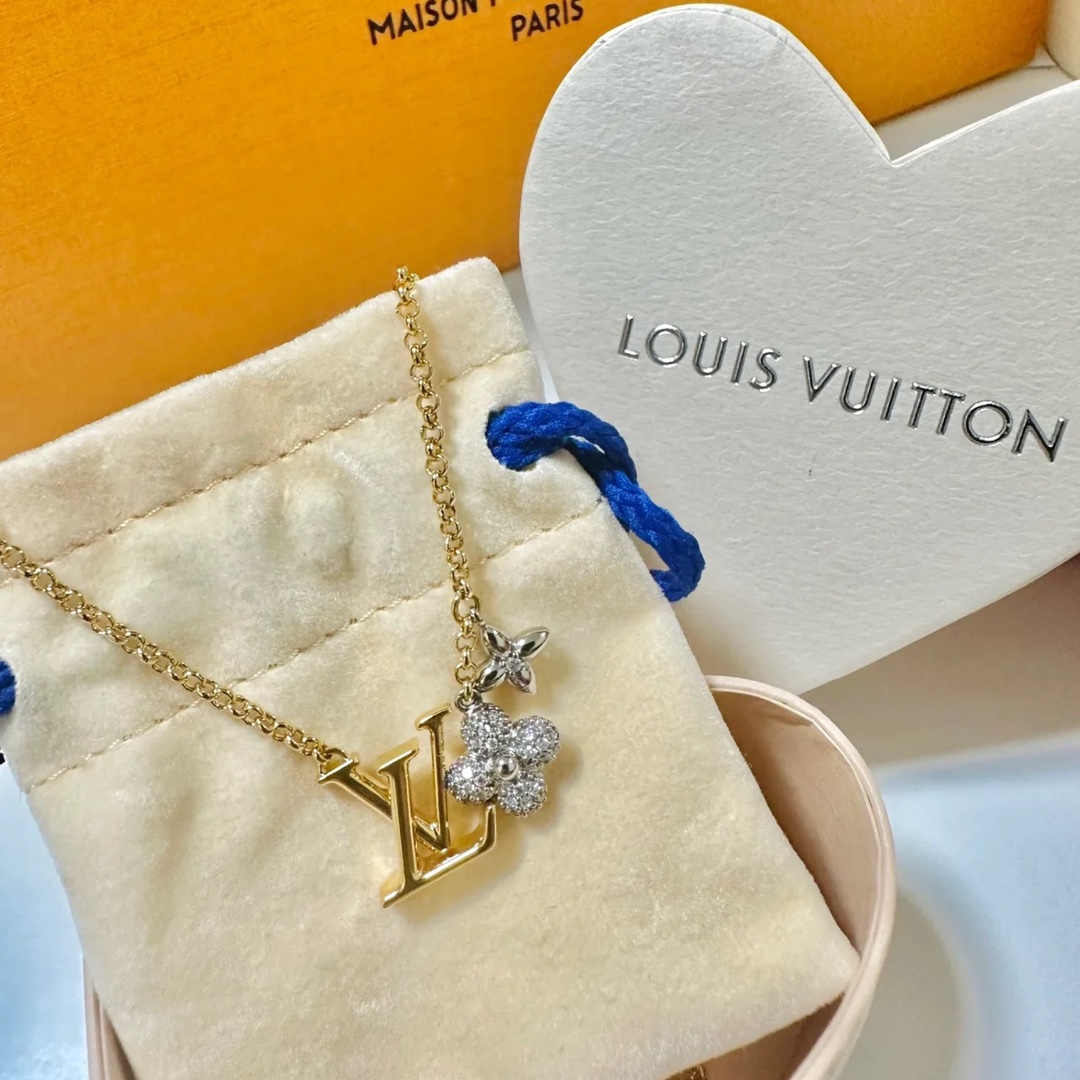 replica Louis Vuitton Mixed Metal Color LV Monogram Earrings Necklace - H Lin Jewelry