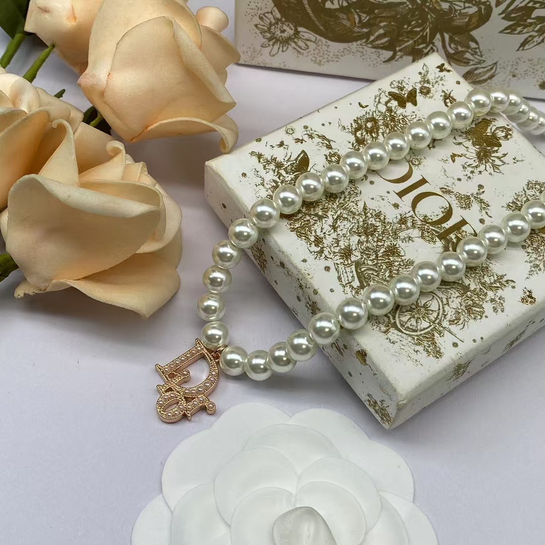 replica Dior Letters Pendant Pearl Necklace - H Lin Jewelry