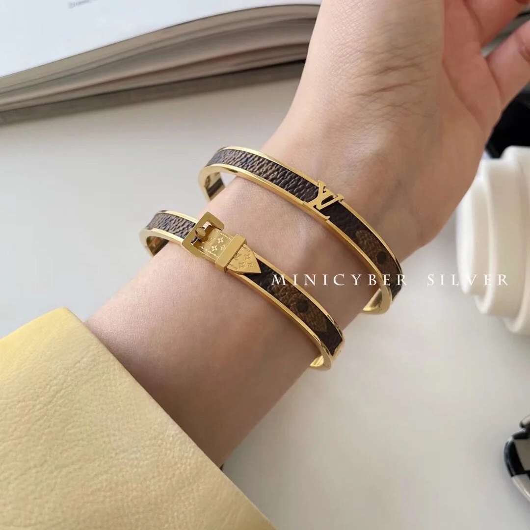 replica Louis Vuitton Vintage Leather Bangle Bracelet - H Lin Jewelry