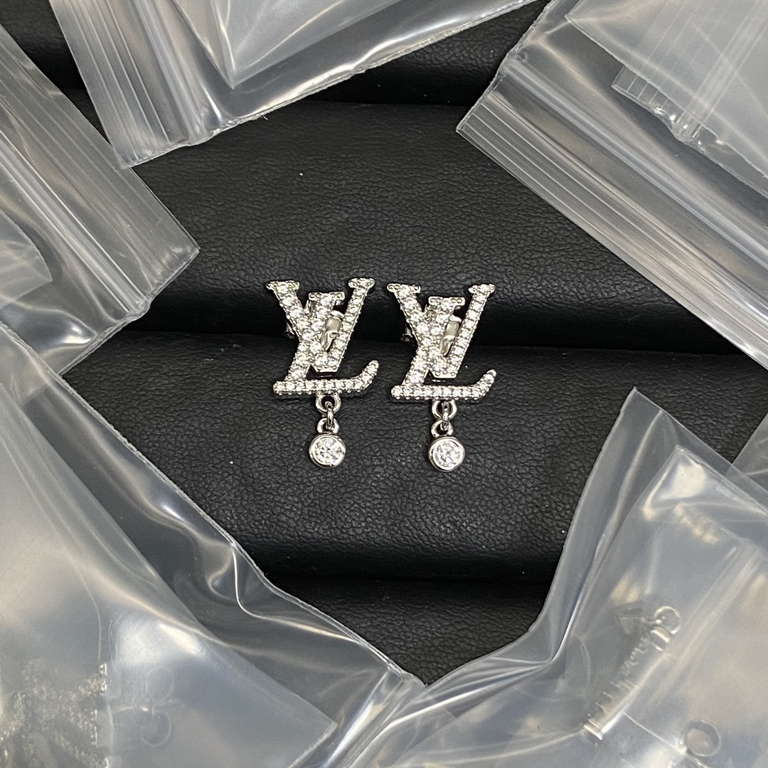 replica Louis Vuitton Full Diamond Paved LV Letters Earrings - H Lin Jewelry
