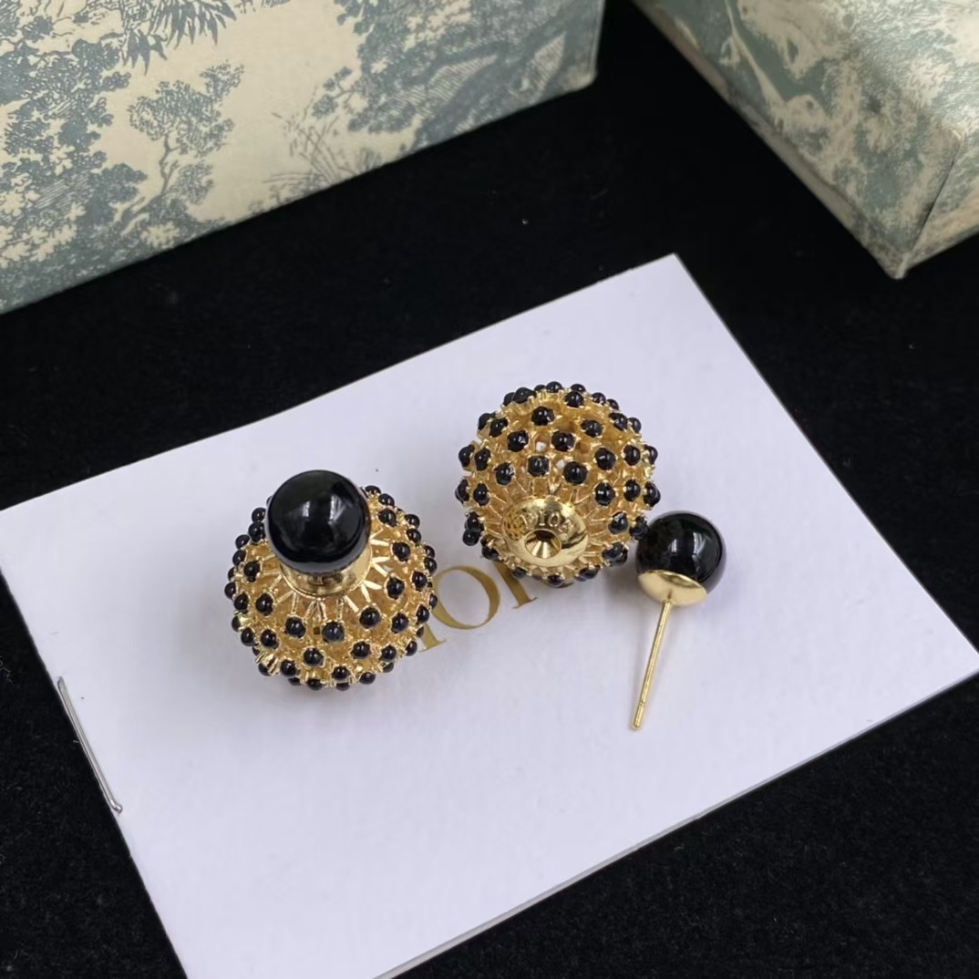 replica Dior Black Stud Earrings - H Lin Jewelry