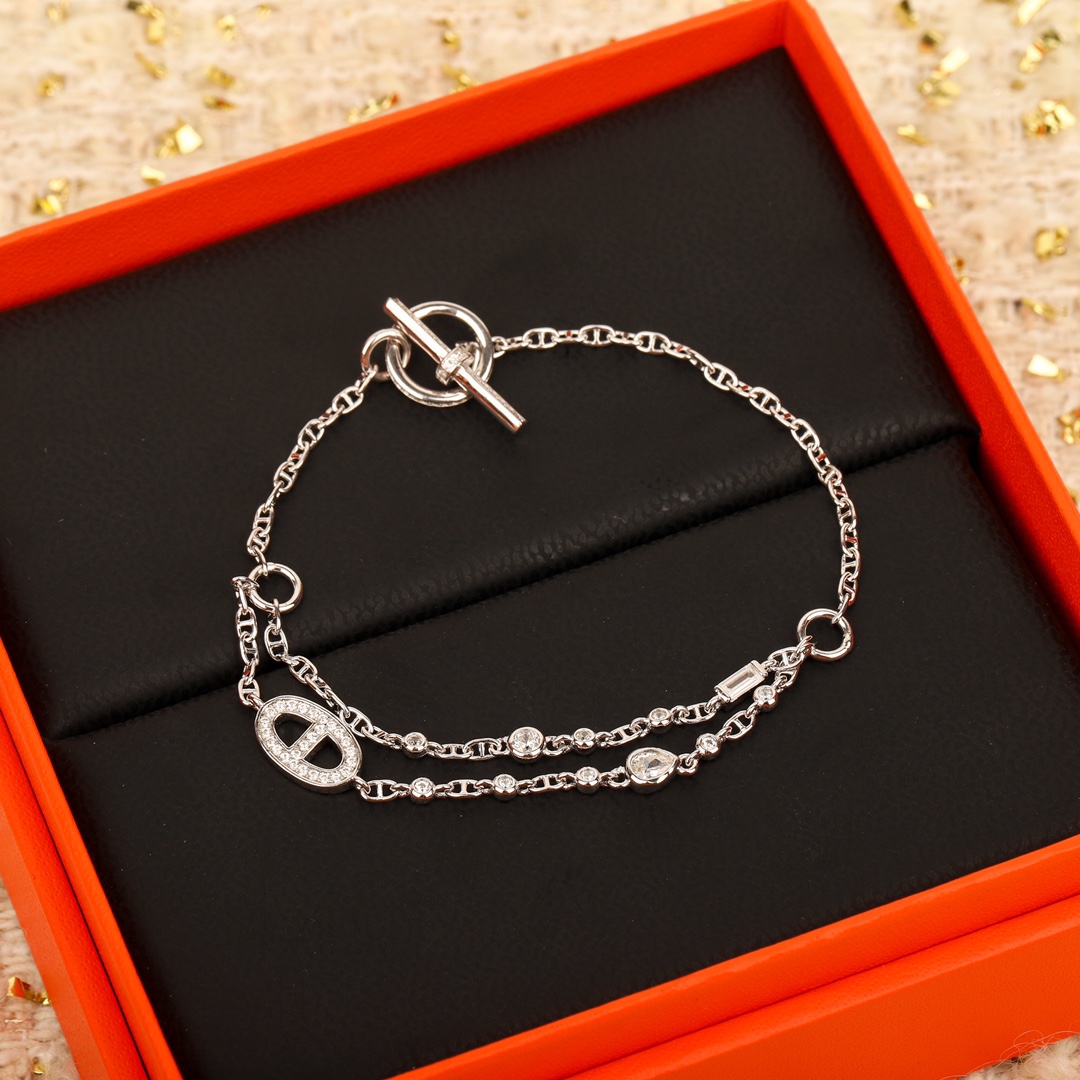 replica Hermes OT Clasp Two Layers Pig Nose Silver Bracelet - H Lin Jewelry
