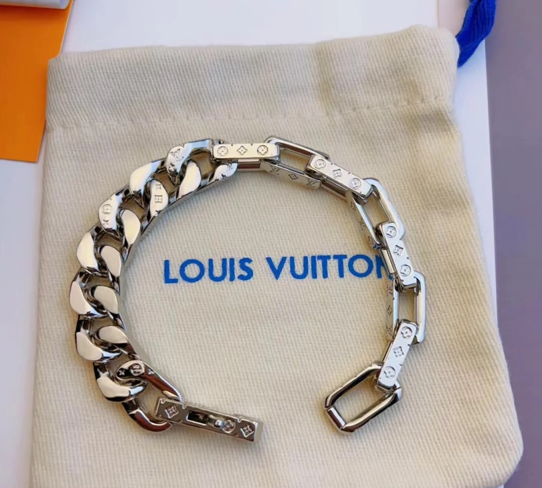 replica Louis Vuitton Silver Chunky Mixed Cuban Chain Mens Bracelet - H Lin Jewelry