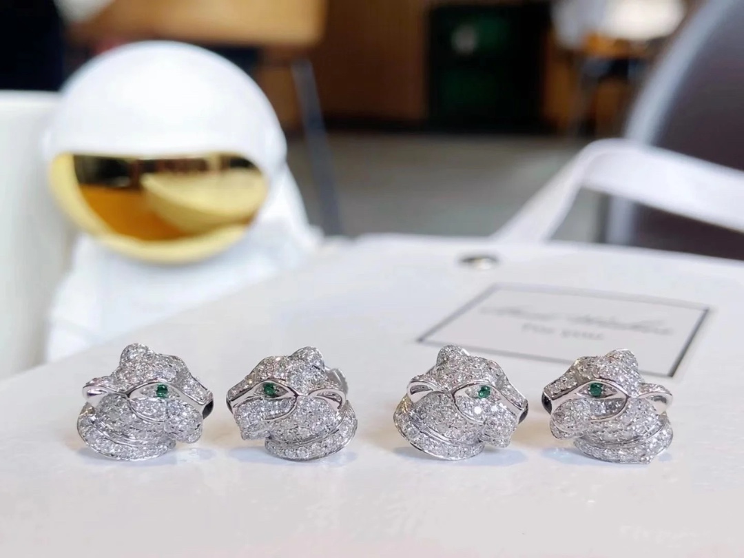 replica Cartier Full Paved Diamond Leopard Stud Earrings - H Lin Jewelry