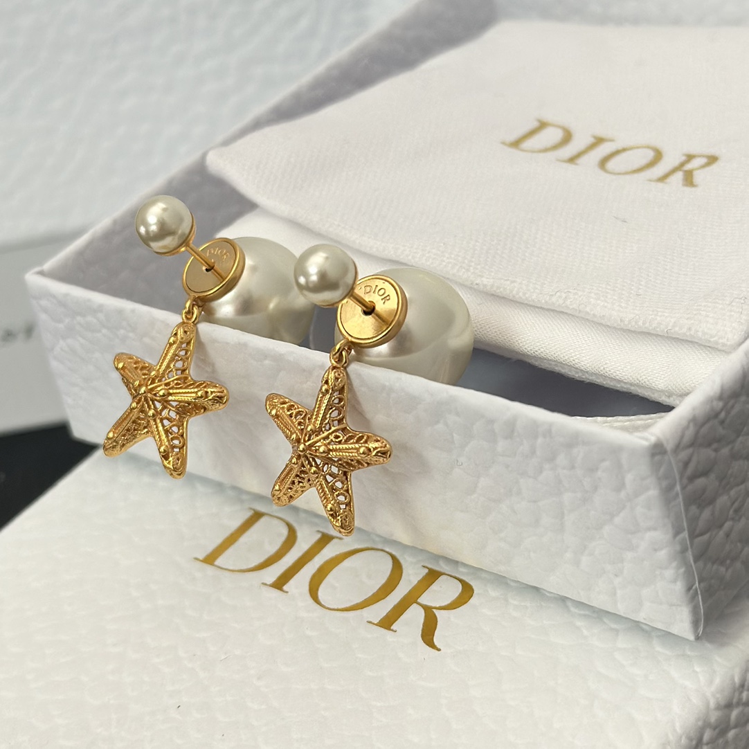 replica Dior Star Dangle Pearl Earrings - H Lin Jewelry