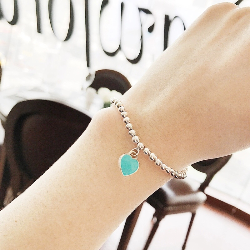 replica Tiffany Blue Enamel Heart Tag Bead Bracelet in Silver Color - H Lin Jewelry