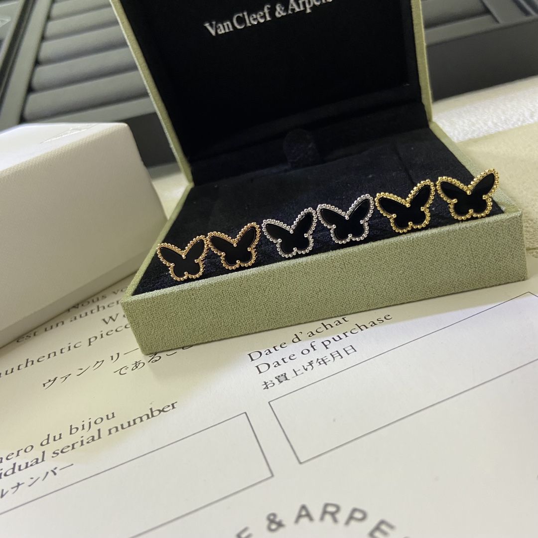 replica Van Cleef & Arpels Mini Black Butterfly Stud Earrings - H Lin Jewelry