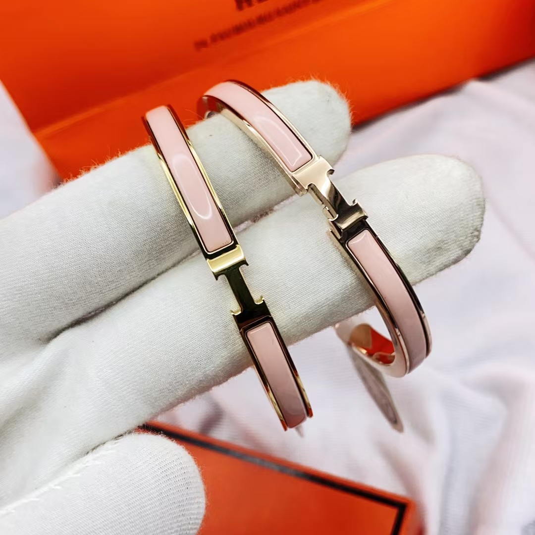 replica Hermes H Pink Enamel Bangle Bracelet - H Lin Jewelry
