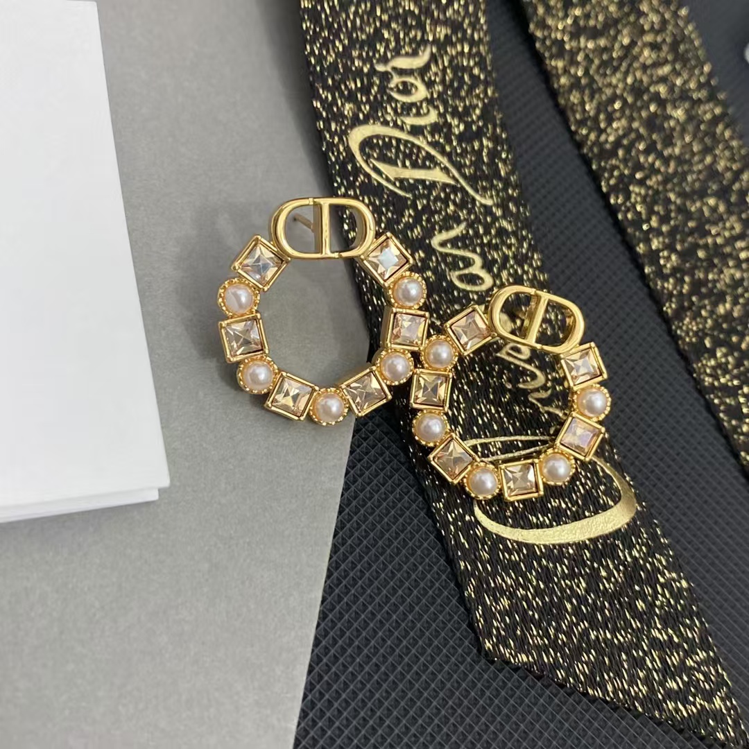 replica Dior Rhinestone Round Earrings - H Lin Jewelry