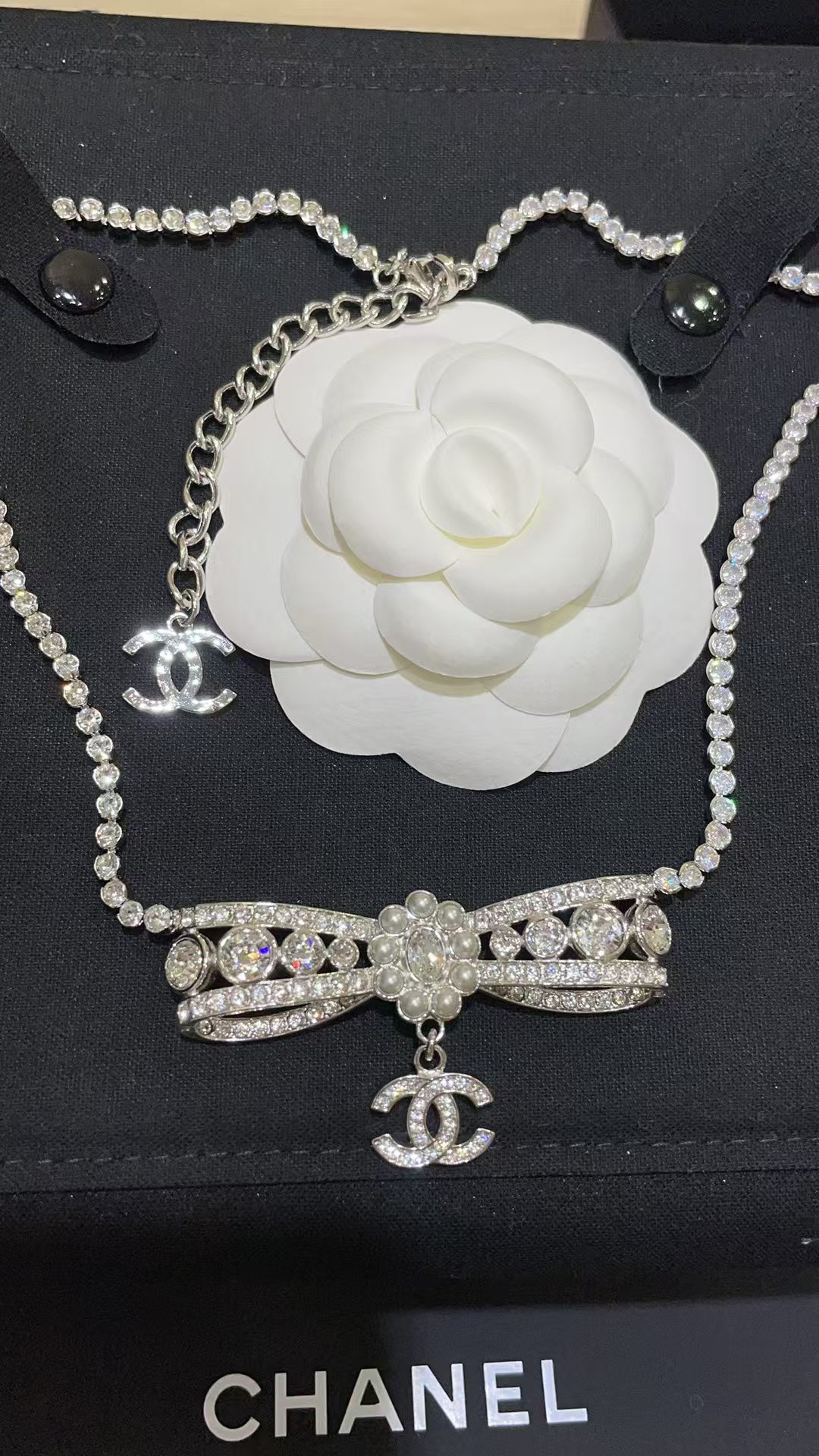 replica Chanel Rhinestone Strass Bowknot Pendant Necklace - H Lin Jewelry