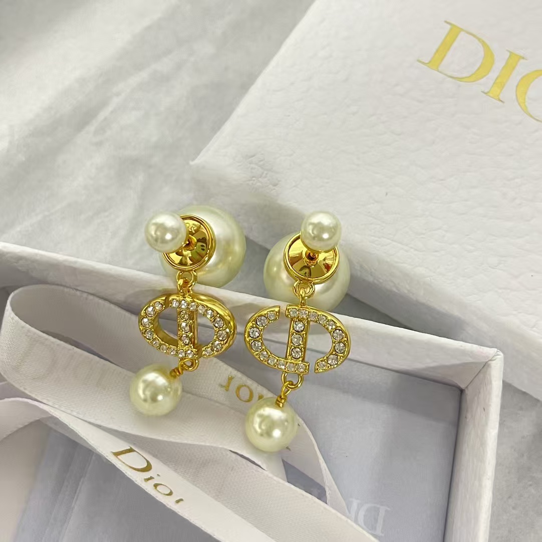replica Dior Diamond CD Pearl Drop Earrings - H Lin Jewelry