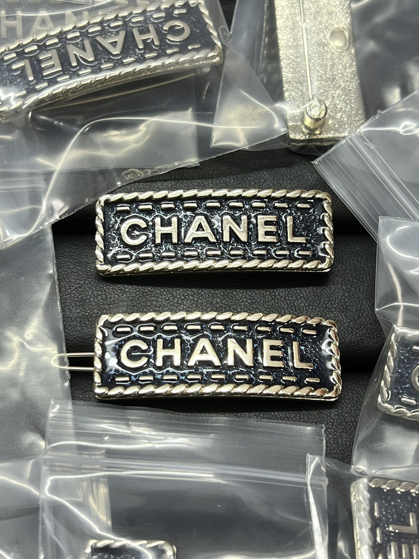 replica Rectangle Denim Blue Chanel Monogram Brooch - H Lin Jewelry