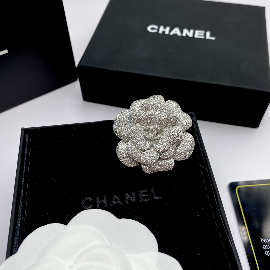 replica Chanel Silver Camellia Flower Brooch - H Lin Jewelry