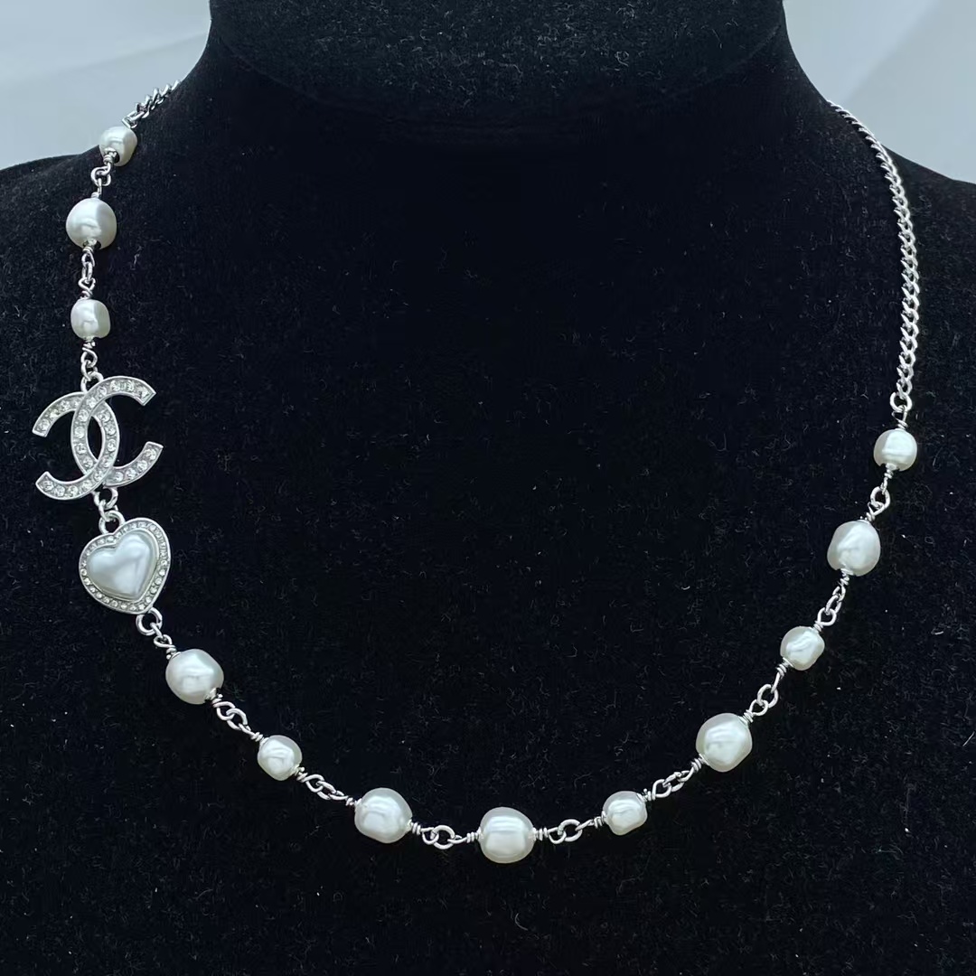 replica Chanel Half Silver Chain Half Pearl Necklace - H Lin Jewelry