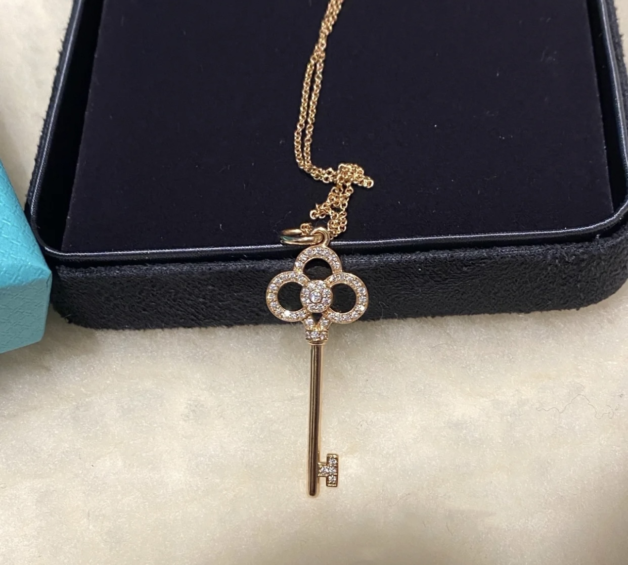 replica Tiffany Crown Key Pendant Necklace in Rose Gold - H Lin Jewelry