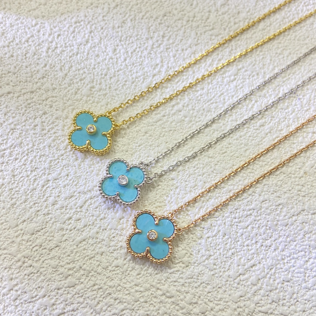 replica Van Cleef & Arpels Amazonite Vintage Alhambra Pendant Necklace, 1 Motif - H Lin Jewelry
