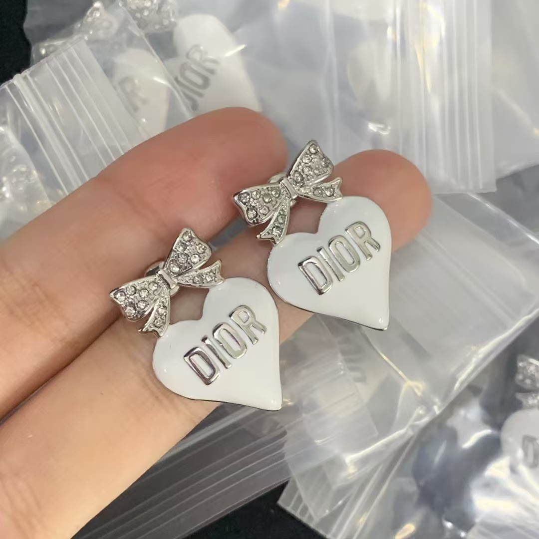 replica Dior Enamel Bow with Heart Earrings - H Lin Jewelry