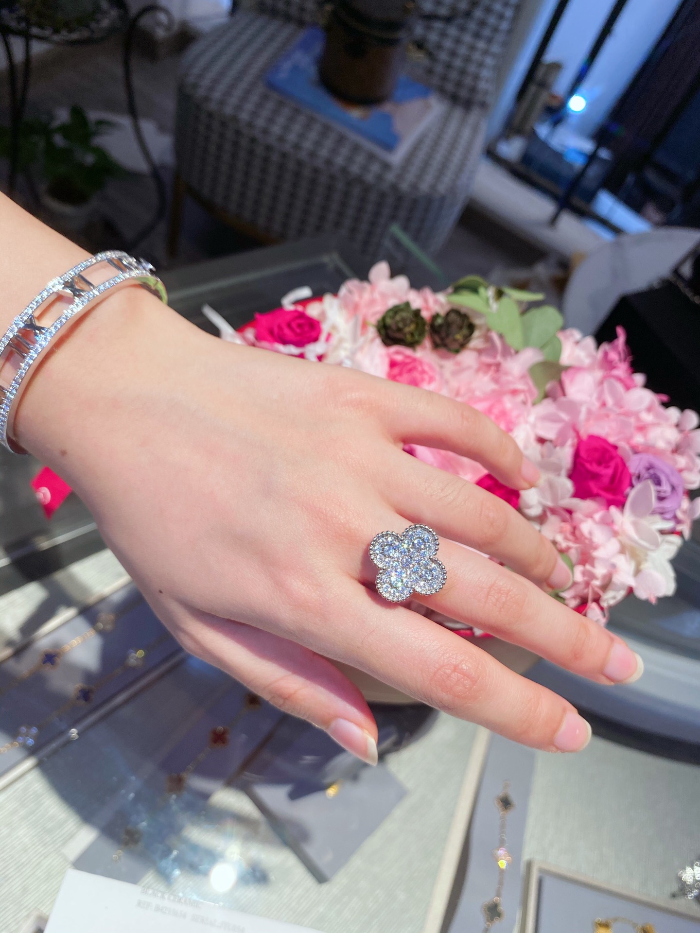 replica Van Cleef & Arpels Full Diamond Silver Magic Alhambra Ring - H Lin Jewelry