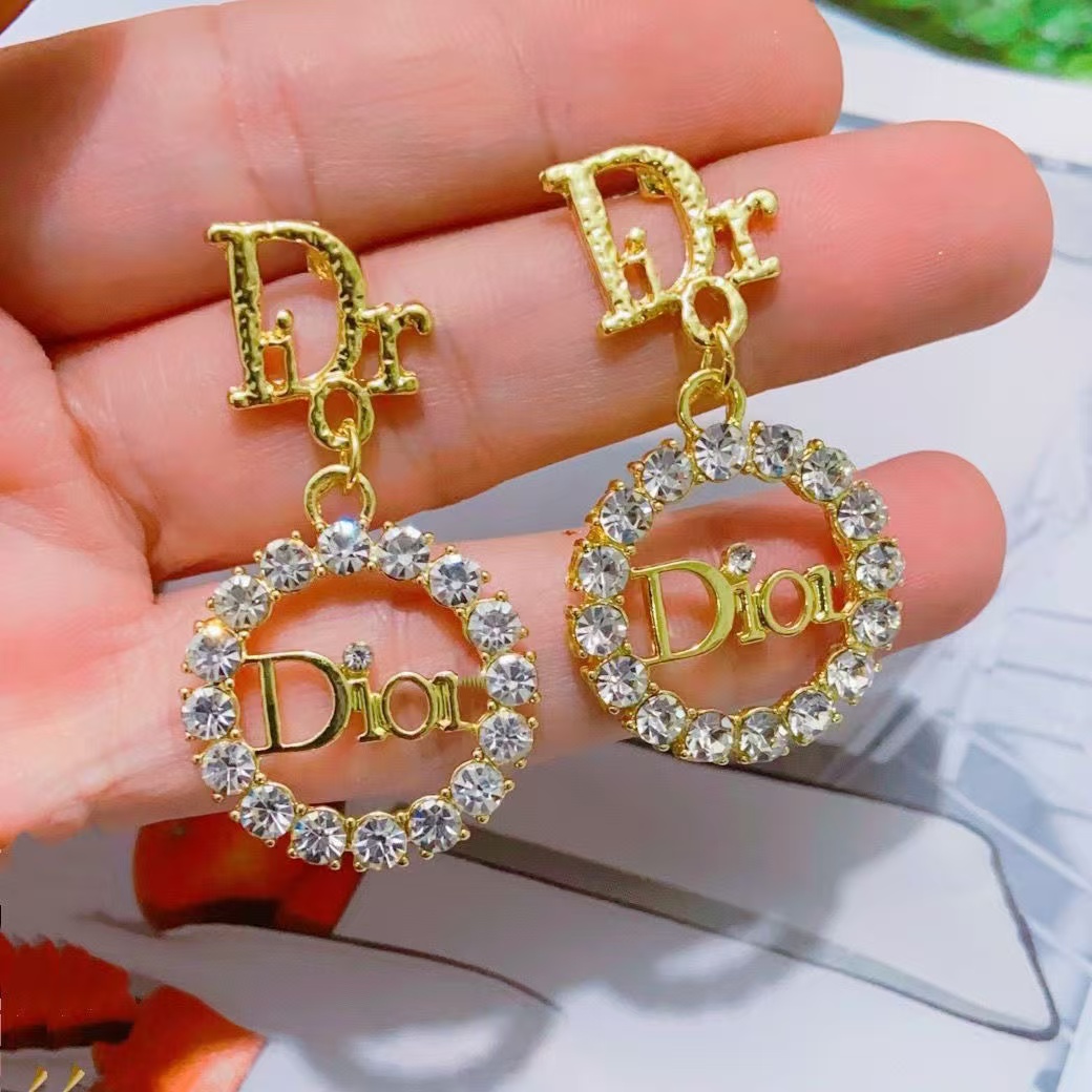 replica Dior Diamond Paved Round CD Earrings - H Lin Jewelry
