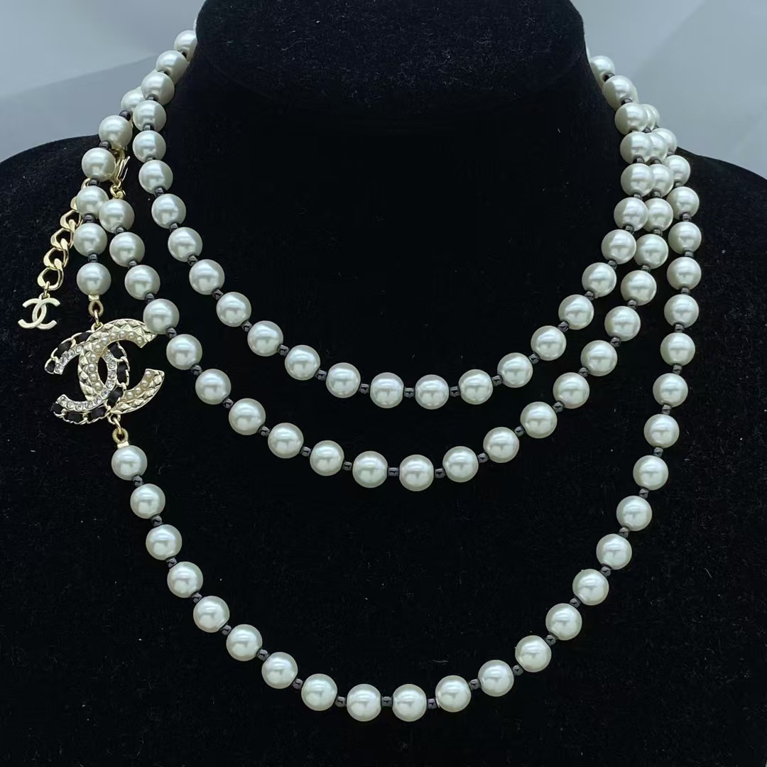 replica Chanel Long Black Bead and Pearl Necklace - H Lin Jewelry