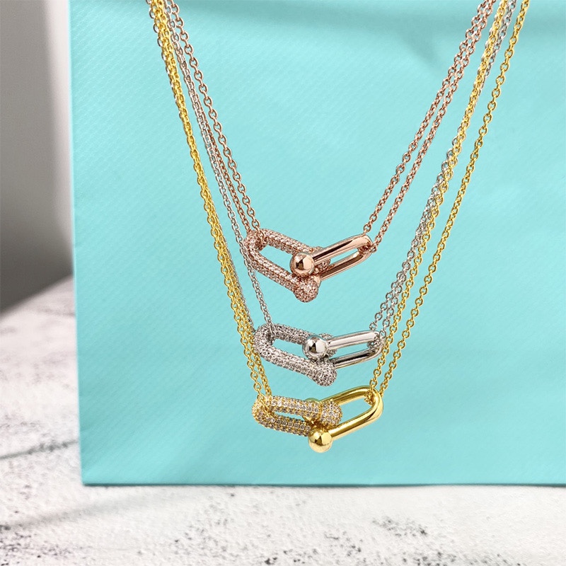 replica Tiffany Diamond Double Horseshoe Clasp Pendant Necklace - H Lin Jewelry