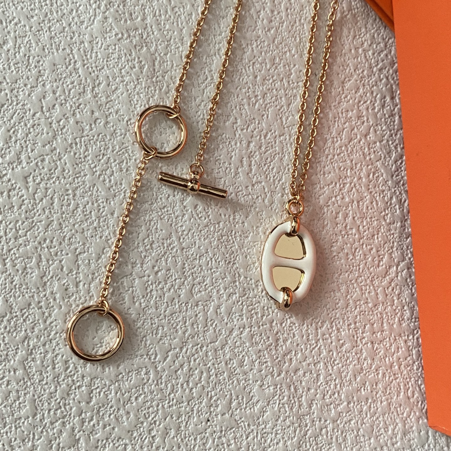 replica Hermes White Enamel Pig Nose Pendant Necklace - H Lin Jewelry