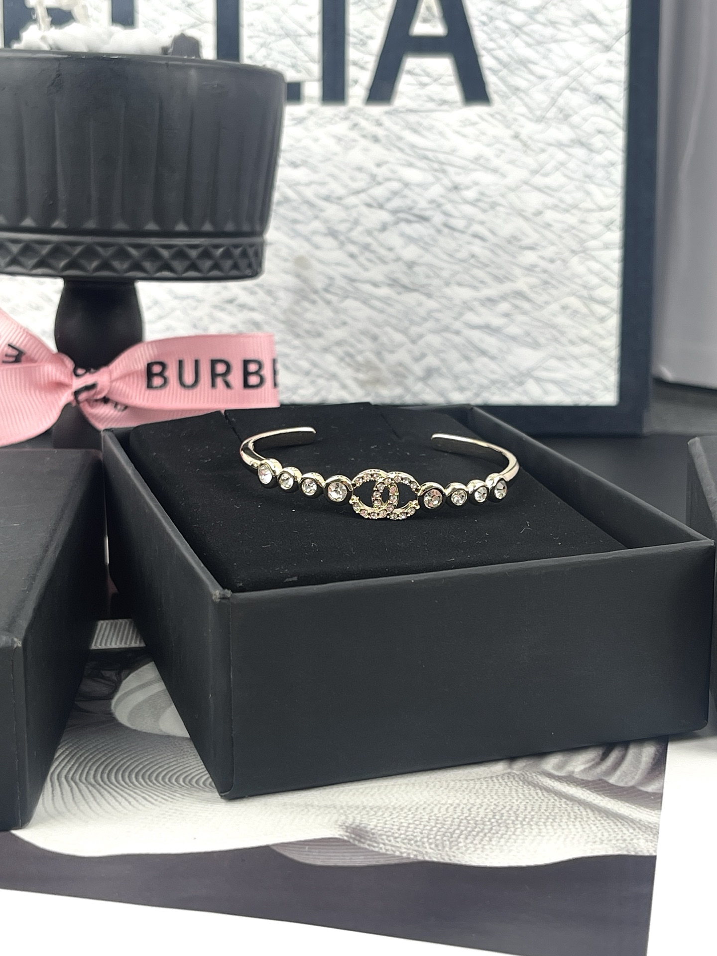 replica Chanel Rhinestone Open Cuff Bangle Bracelet - H Lin Jewelry