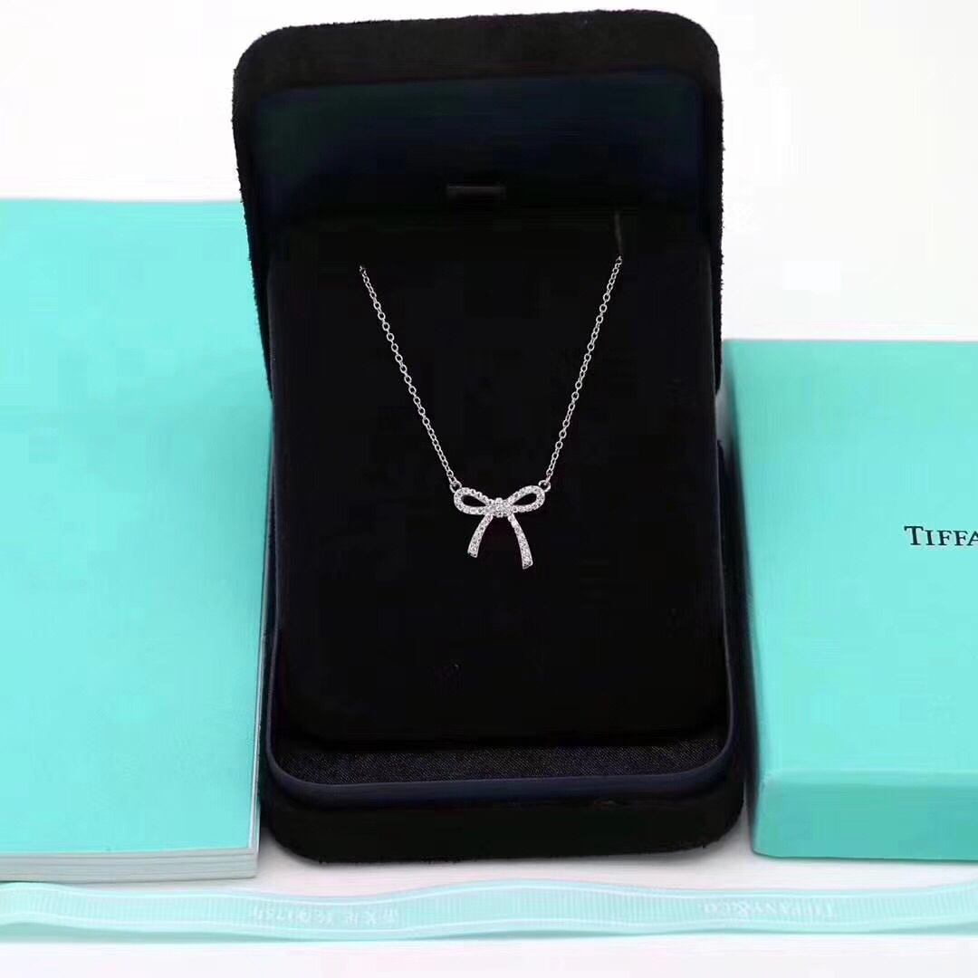 replica Tiffany Mini Full Diamond Bow Pendant Necklace - H Lin Jewelry