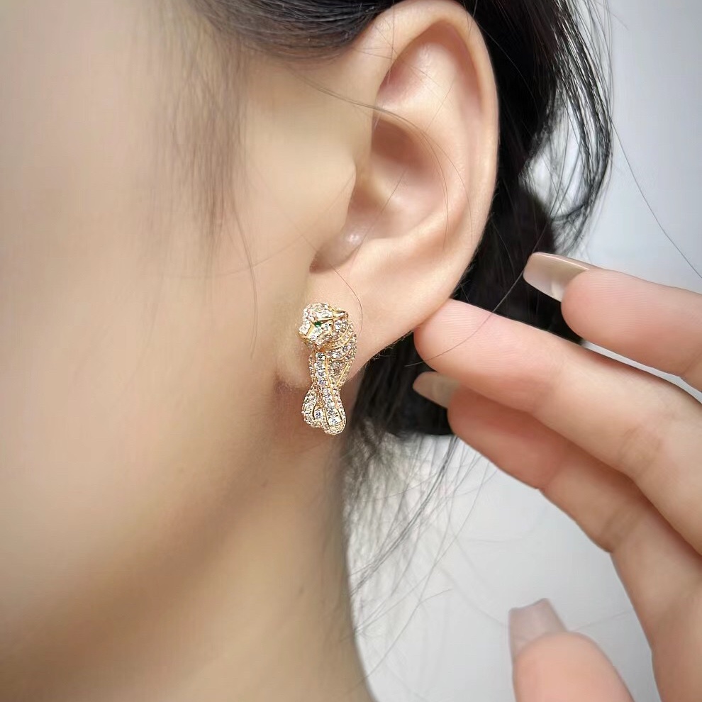 replica Cartier Full Paved Diamond Leopard Stud Earrings - H Lin Jewelry