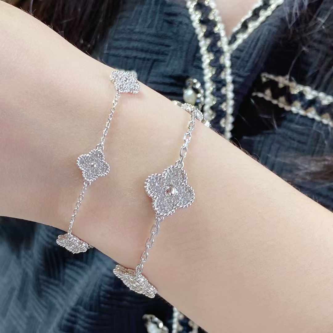 replica Van Cleef & Arpels Sweet Alhambra Full Diamond Bracelet, 6 Motifs - H Lin Jewelry