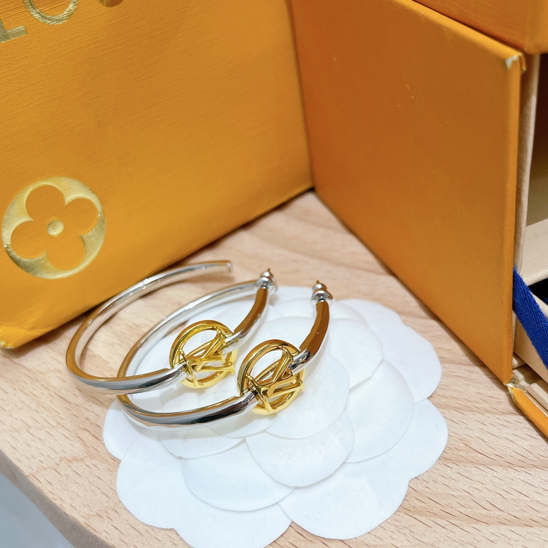 replica Louis Vuitton Large Half Mixed Metal Color Hoop Earrings - H Lin Jewelry