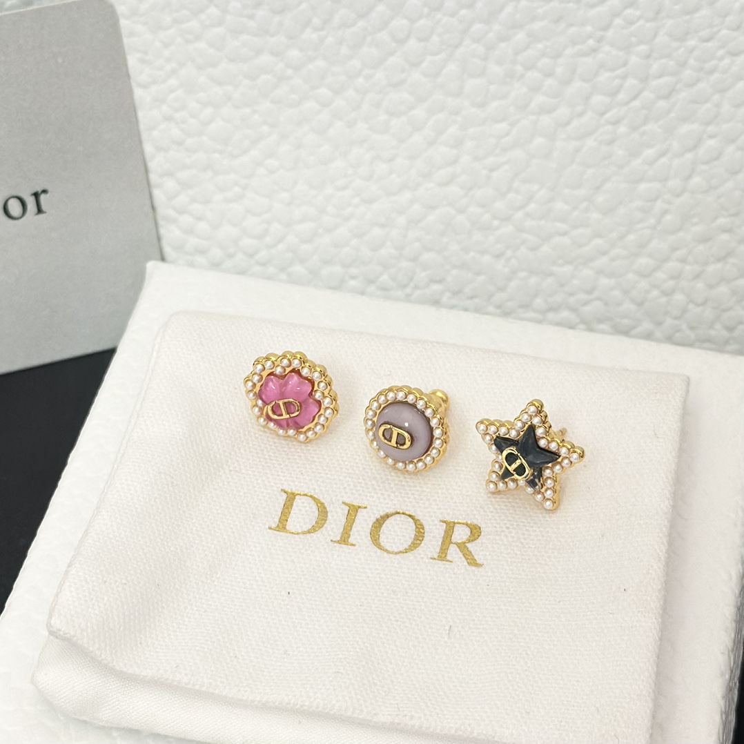 replica Dior Three Pieces Enamel Stud Earrings - H Lin Jewelry