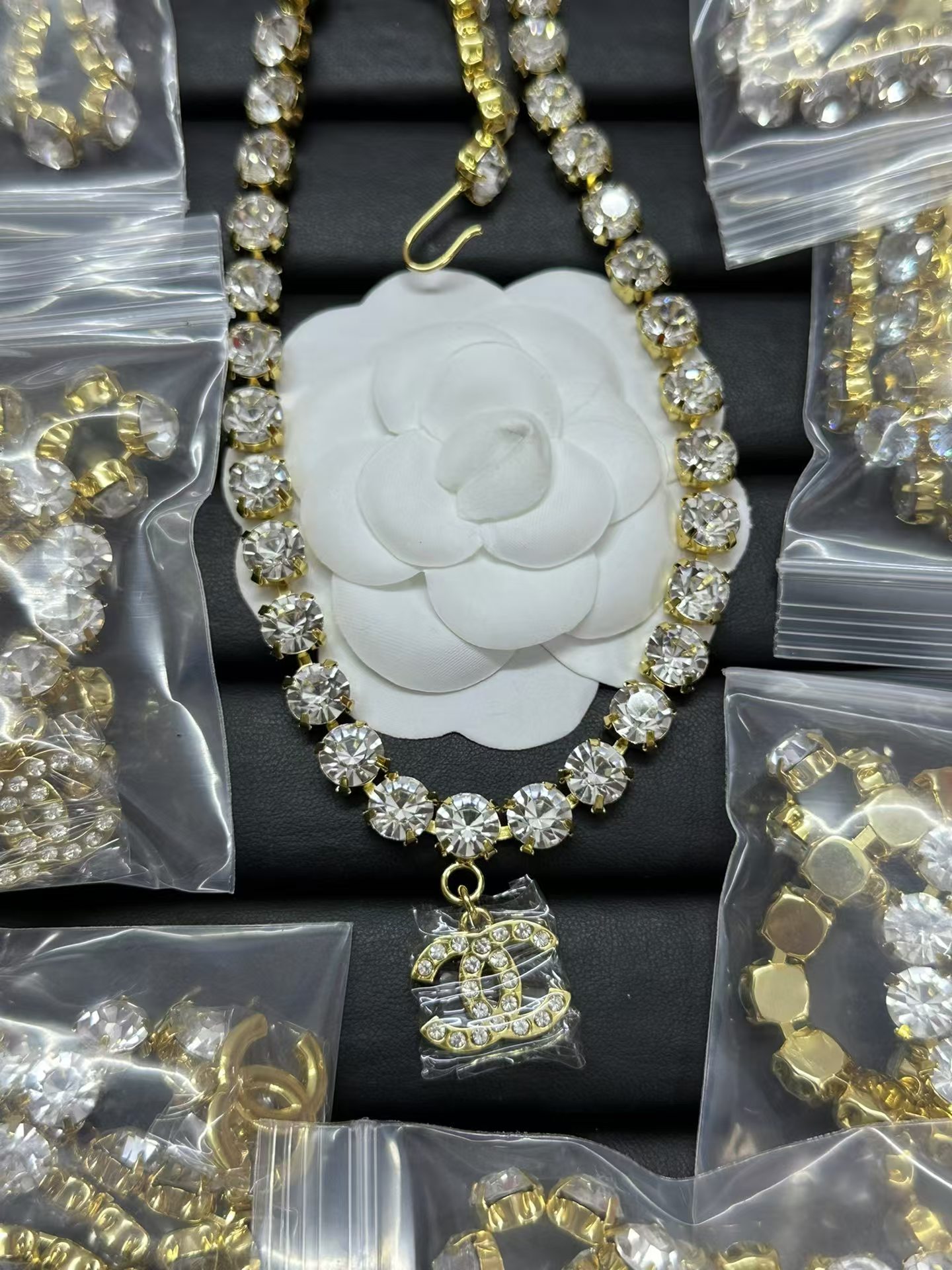 replica Chanel Logo Pendant Rhinestone Strass Chain Necklace - H Lin Jewelry