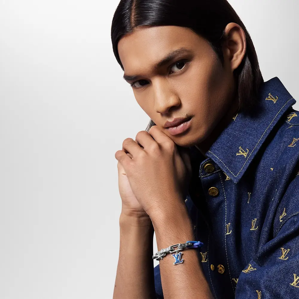 replica Louis Vuitton Blue Color Rendering Men's Monogram Bracelet - H Lin Jewelry