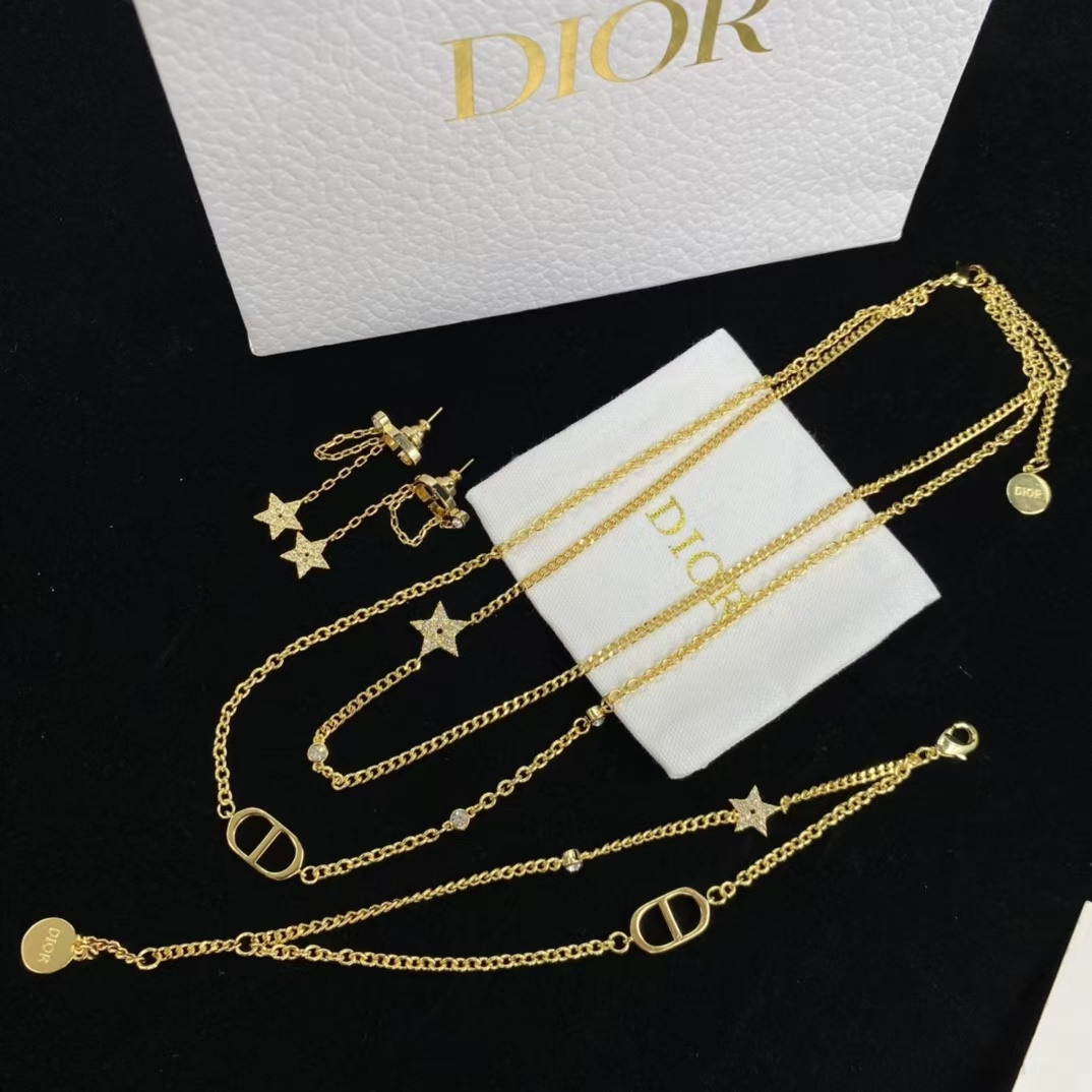 replica Dior Two Layers Star CD Necklace Bracelet Earrings - H Lin Jewelry