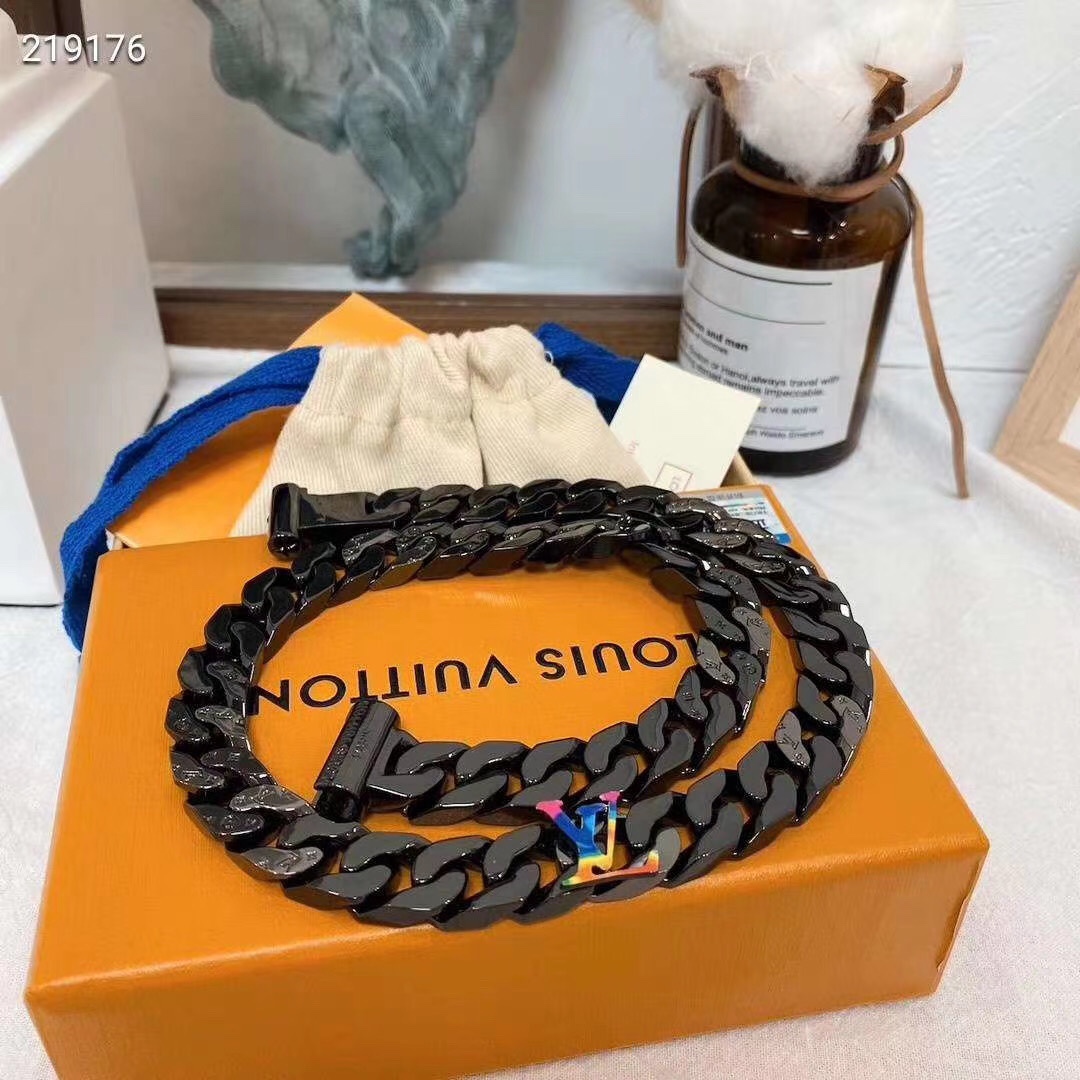 replica Louis Vuitton Black Cuban Chain Color LV Mens Bracelet Necklace - H Lin Jewelry