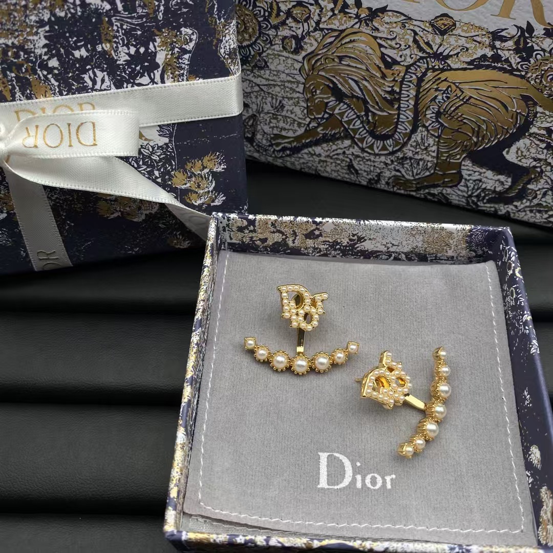replica Dior Pearl Paved Stud Earrings - H Lin Jewelry